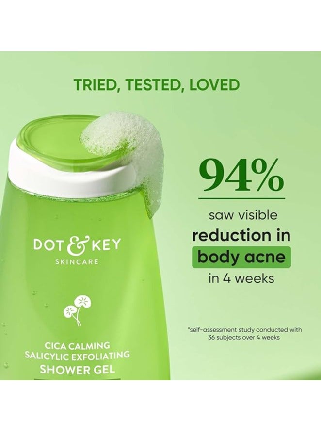 Dot & Key Cica & 1% Salicylic Daily Exfoliating Shower Gel | Niacinamide Infused | Body Wash for Oil & Acne Control | Reduces Body Acne & Smoothes Irritation | Clean, Acne Free Skin | 250ml