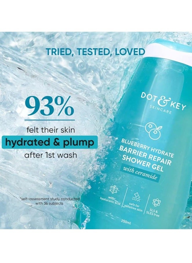 Dot & Key Blueberry Hydrate Barrier Repair Shower Gel | Sulphate Free & Non Drying | Body Wash For Sensitive, Dry & Normal Skin | 250ml