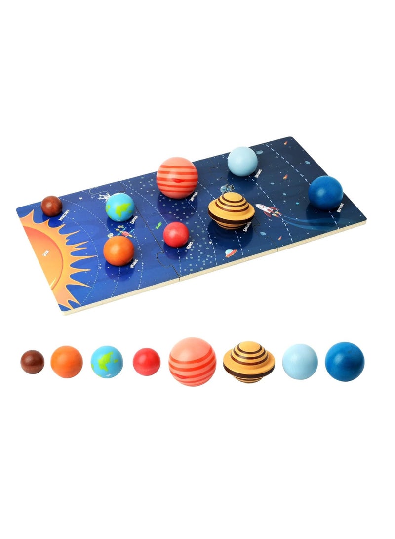 Wooden Solar System Model Board Montessori Toys Planets Puzzle Science STEM Space Learning for Kids 4-8 with 3D Planets Models Preschool Educational Gift for Boys Girls