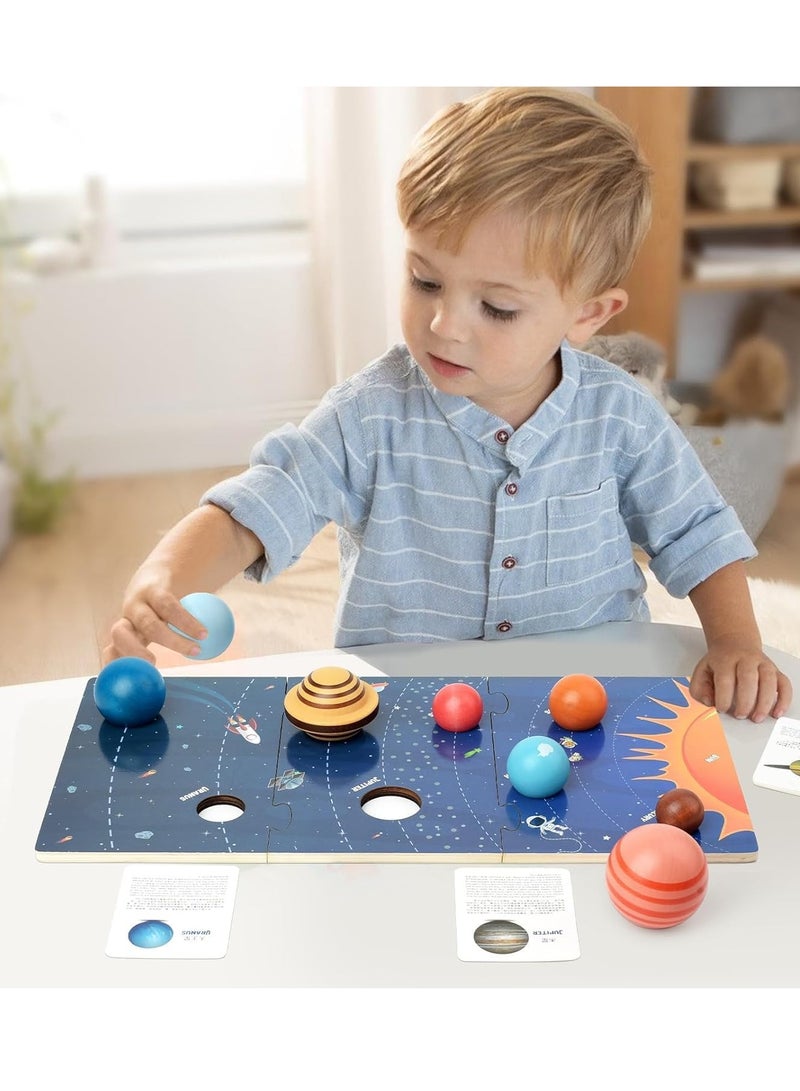 Wooden Solar System Model Board Montessori Toys Planets Puzzle Science STEM Space Learning for Kids 4-8 with 3D Planets Models Preschool Educational Gift for Boys Girls