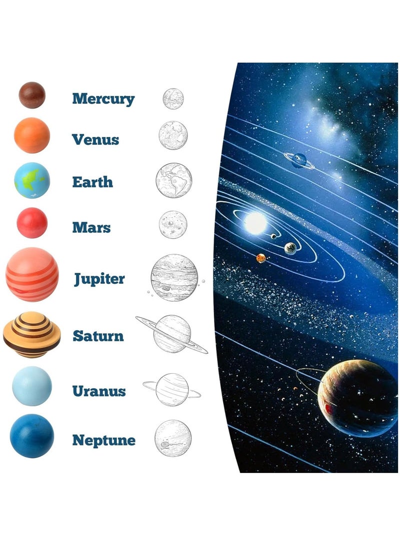 Wooden Solar System Model Board Montessori Toys Planets Puzzle Science STEM Space Learning for Kids 4-8 with 3D Planets Models Preschool Educational Gift for Boys Girls