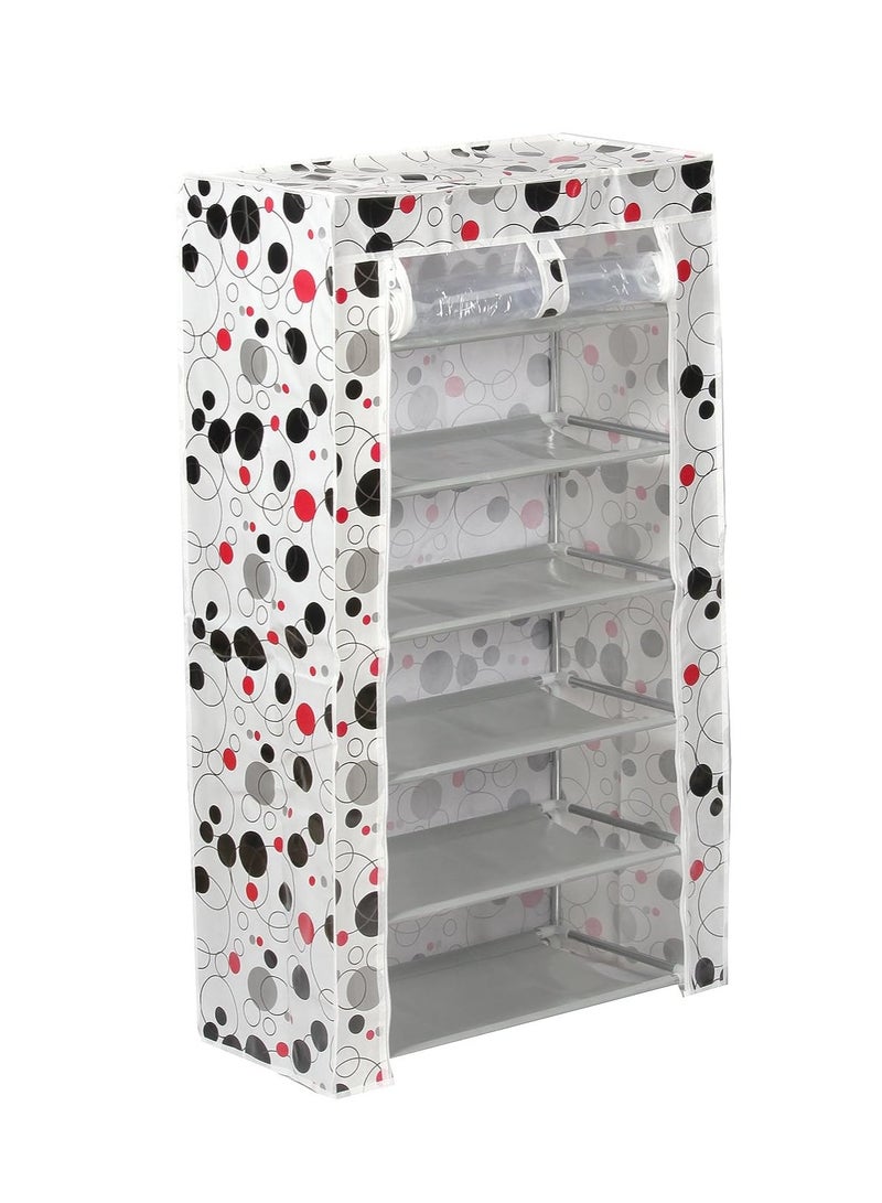 Metal Collapsible Shoe Rack With Printed Flower Fabric Design 5 Shelves Printed Flower