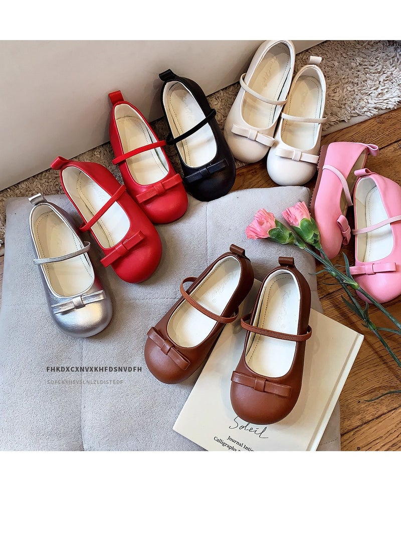 Xiaoxiangfeng Butterfly Bow French Children's Shoes Leather Shoes Soft Bottom