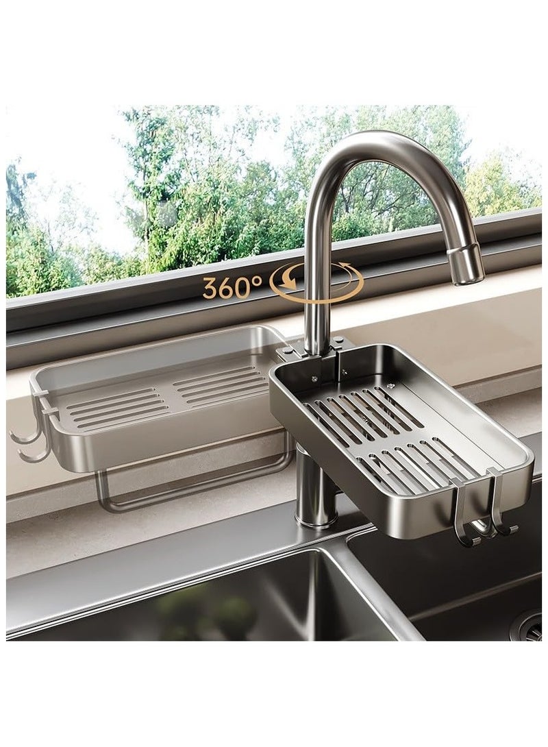 Kitchen Sink Faucet Organizer Upgrade Stainless Steel Faucet Rack Holder Dish Sponge Holder Over Faucet Kitchen Sink Caddy Organizer Hanging Faucet Drain Rack for Kitchen Bathroom (Gray)