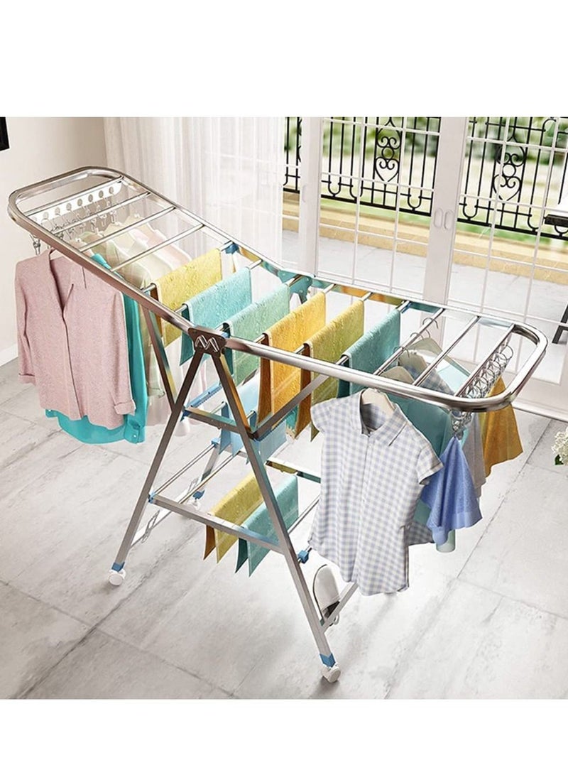 Cloth Drying Stand Stainless Steel 150 CM Cloth Dryer Foldable Cloth Dryer Stand With Wheels (Style A)