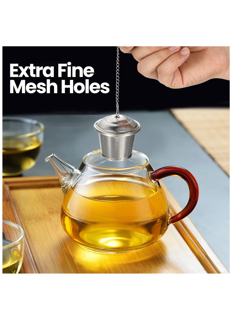 Stainless Steel Tea Infuser Set of 9 with Extended Chain and Saucer for Loose Leaf Brewing Ideal for Cups Mugs and Bottles