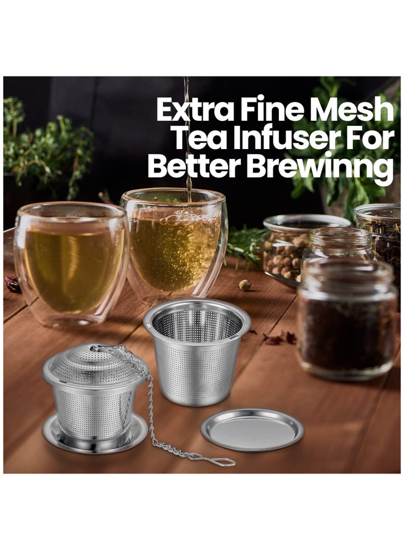 Stainless Steel Tea Infuser Set of 9 with Extended Chain and Saucer for Loose Leaf Brewing Ideal for Cups Mugs and Bottles