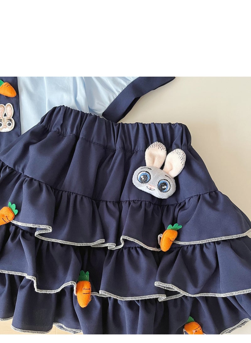 Girl Rabbit Carrot Cute Navy Collar Cake Skirt Set