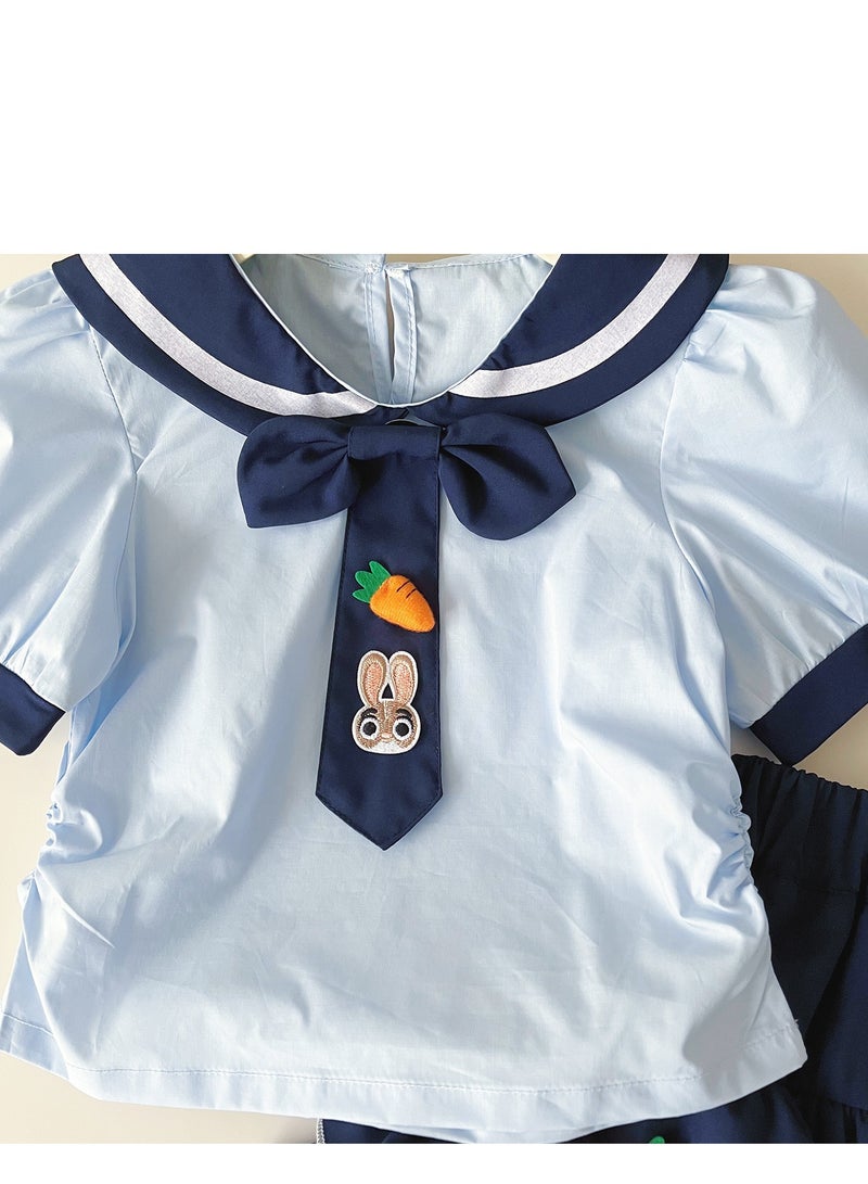 Girl Rabbit Carrot Cute Navy Collar Cake Skirt Set