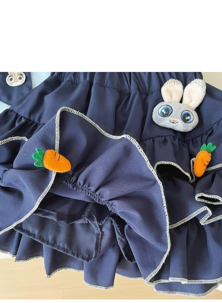 Girl Rabbit Carrot Cute Navy Collar Cake Skirt Set