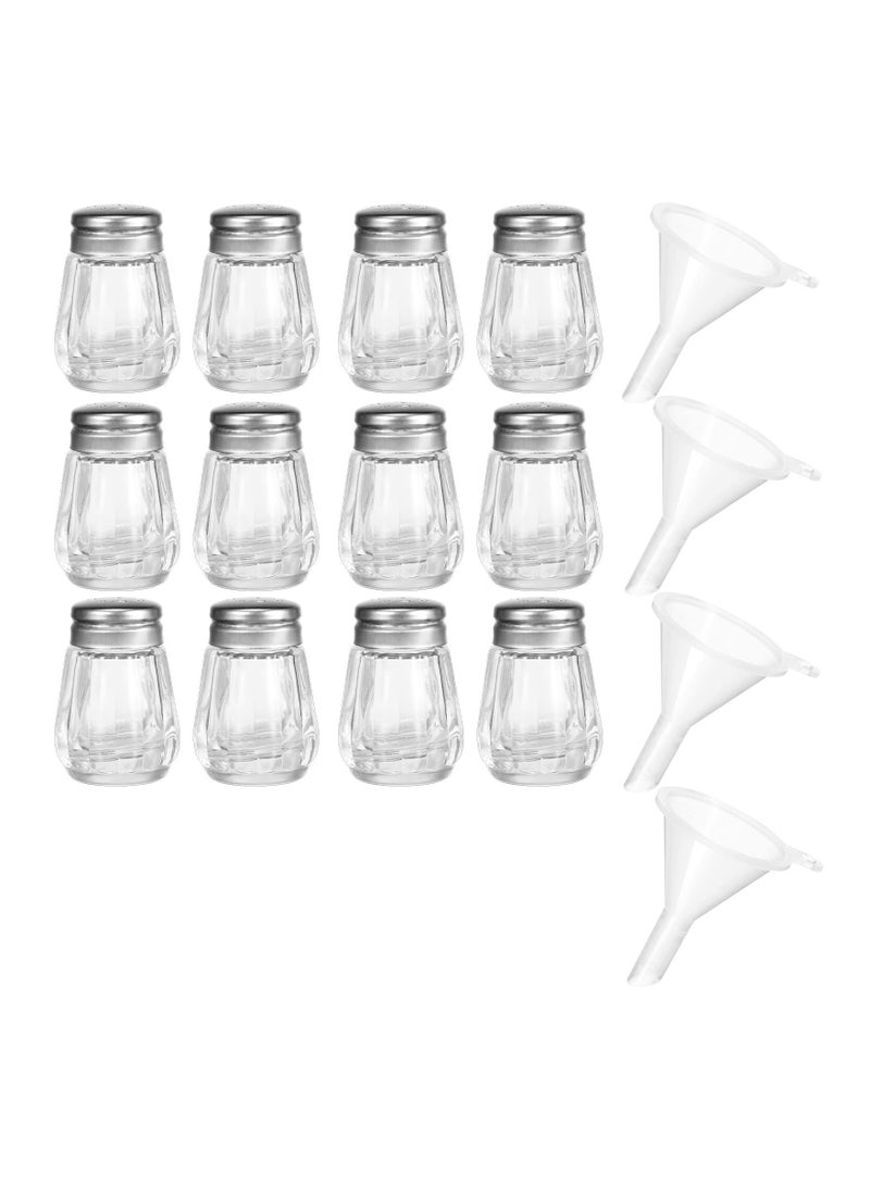 Pepper Shakers, Pack of 12 Bulk Salt and Pepper Shakers with Funnel Tool, Clear Glass Mini Salt and Pepper Shakers Set with Stainless Steel Tops for Wedding Table & Party