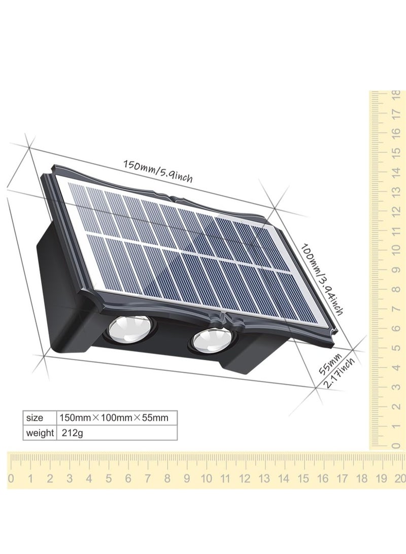 Outdoor Solar Wall Lights Set of Two Waterproof Deck and Fence Lights with Warm and White Modes for Yard Garage and Porch