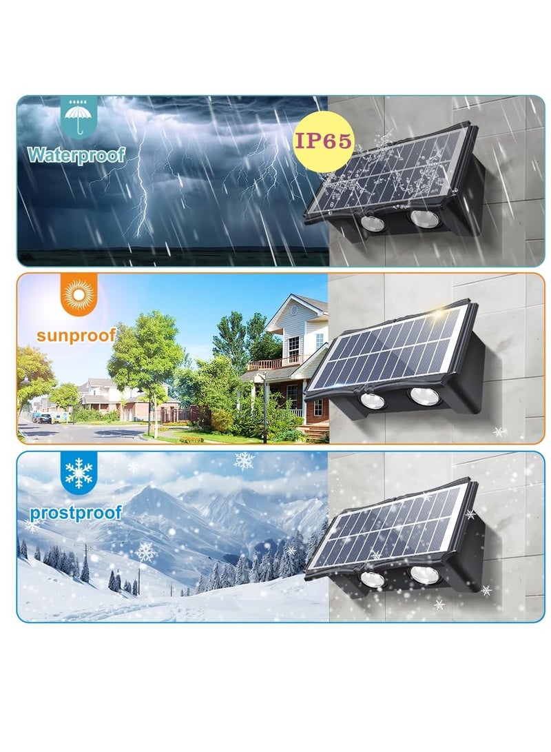 Outdoor Solar Wall Lights Set of Two Waterproof Deck and Fence Lights with Warm and White Modes for Yard Garage and Porch