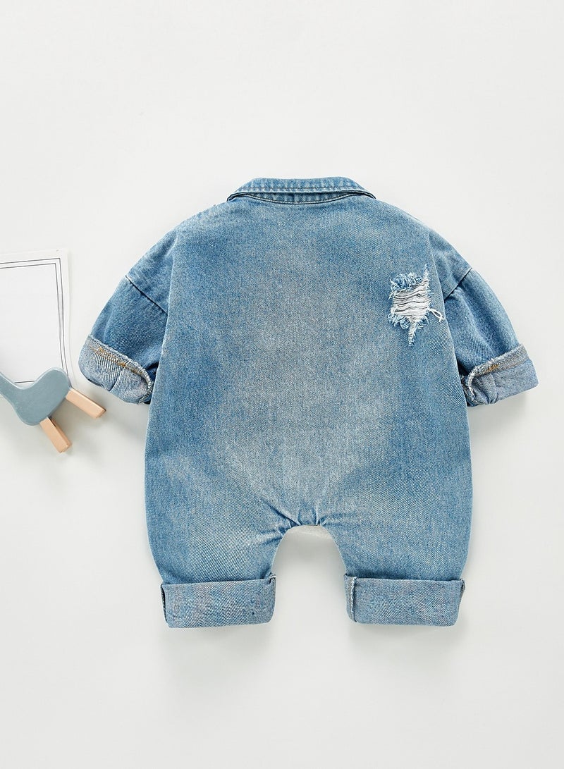 Baby Autumn Clothes, Fashionable And Stylish Denim Jumpsuit, Men's And Women's Baby Long Sleeved Crawling Clothes, Outdoor Clothes