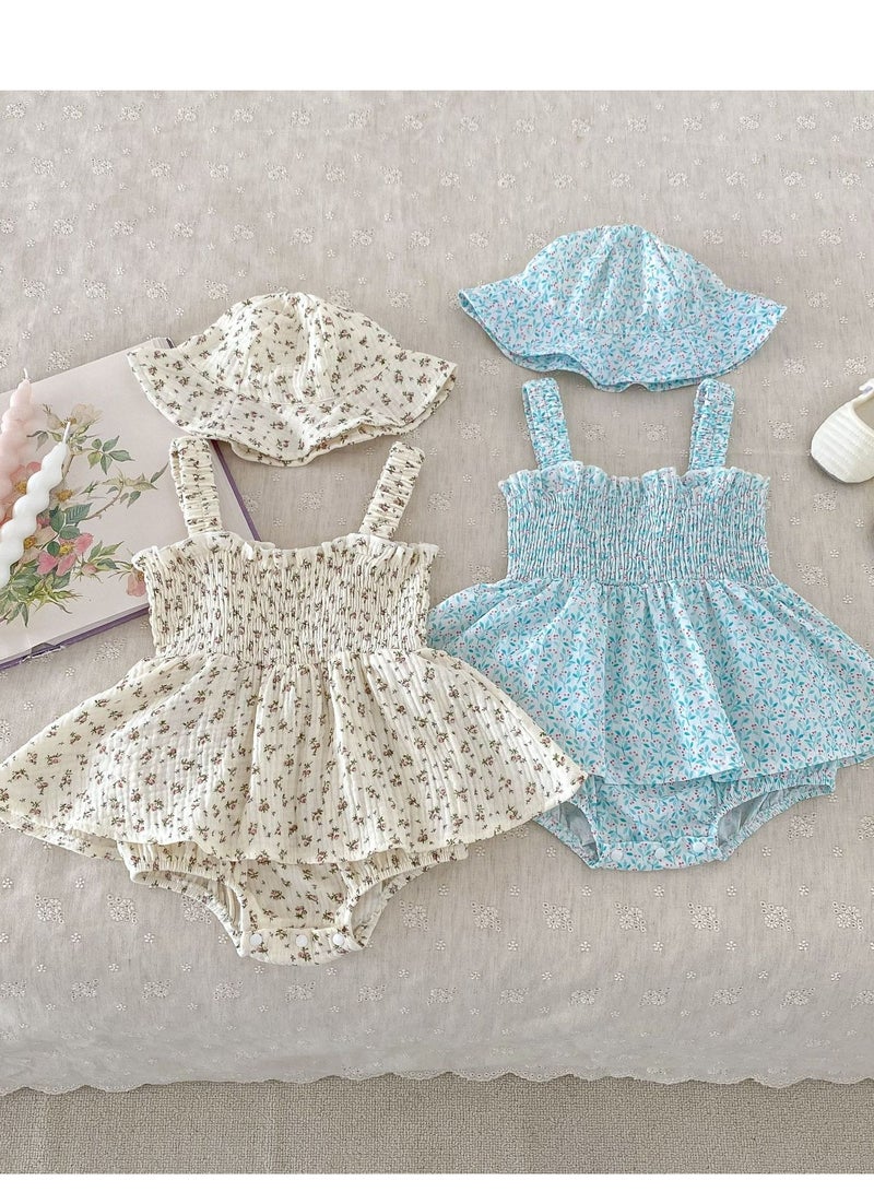 Baby Clothes, Floral Skirt, Female Baby Sleeveless Bag Fart Clothes, Crawling Clothes, Jumpsuit, Hat Included