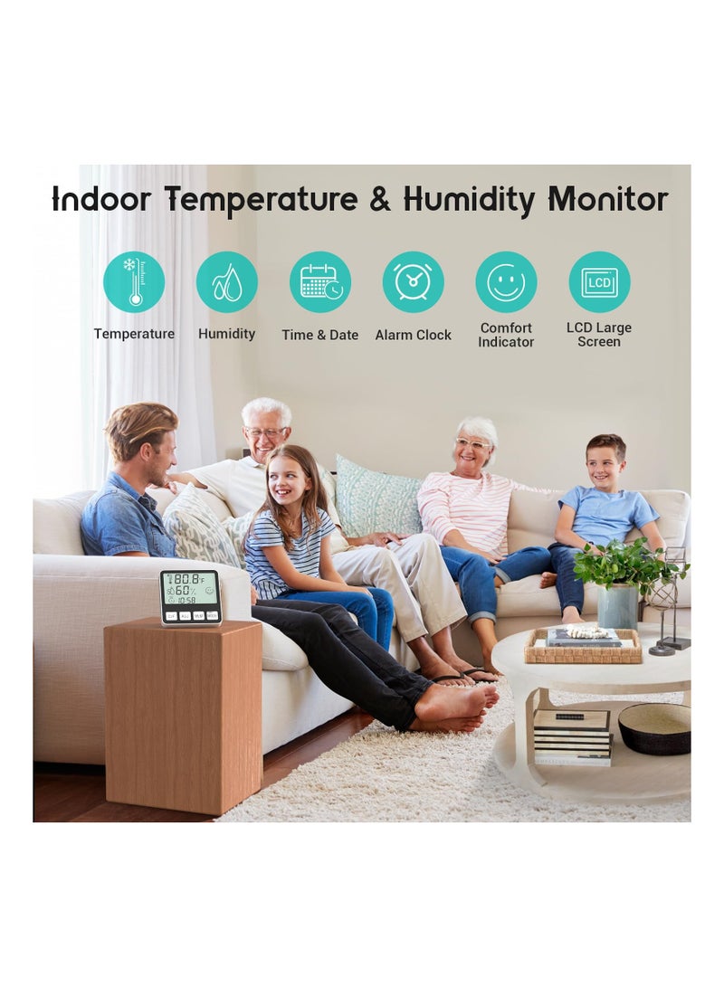 Indoor Digital Thermometer and Hygrometer with Alarm Clock and Date Display for Accurate Room Temperature and Humidity Monitoring