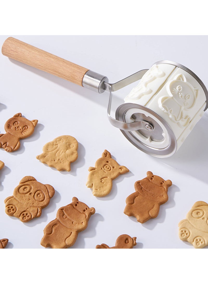 Animal-Themed Rolling Baking Molds Set - 32 Reusable Cookie Cutters & Embossed Biscuit Stamps for Fun Baking Activities