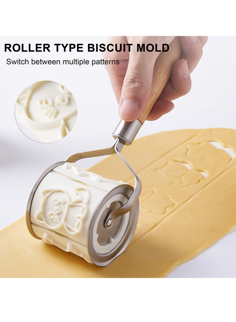 Animal-Themed Rolling Baking Molds Set - 32 Reusable Cookie Cutters & Embossed Biscuit Stamps for Fun Baking Activities