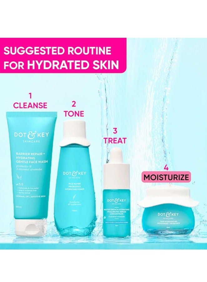 DOT & KEY 72Hr Hydrating Gel + Probiotics Moisturizer For Face With Hyaluronic Acid, Kombucha & Rice Water Lightweight Gel Oil Free Moisturizer | For Oily, Dull & Uneven Skin Tone I For All Skin Types | 60Ml