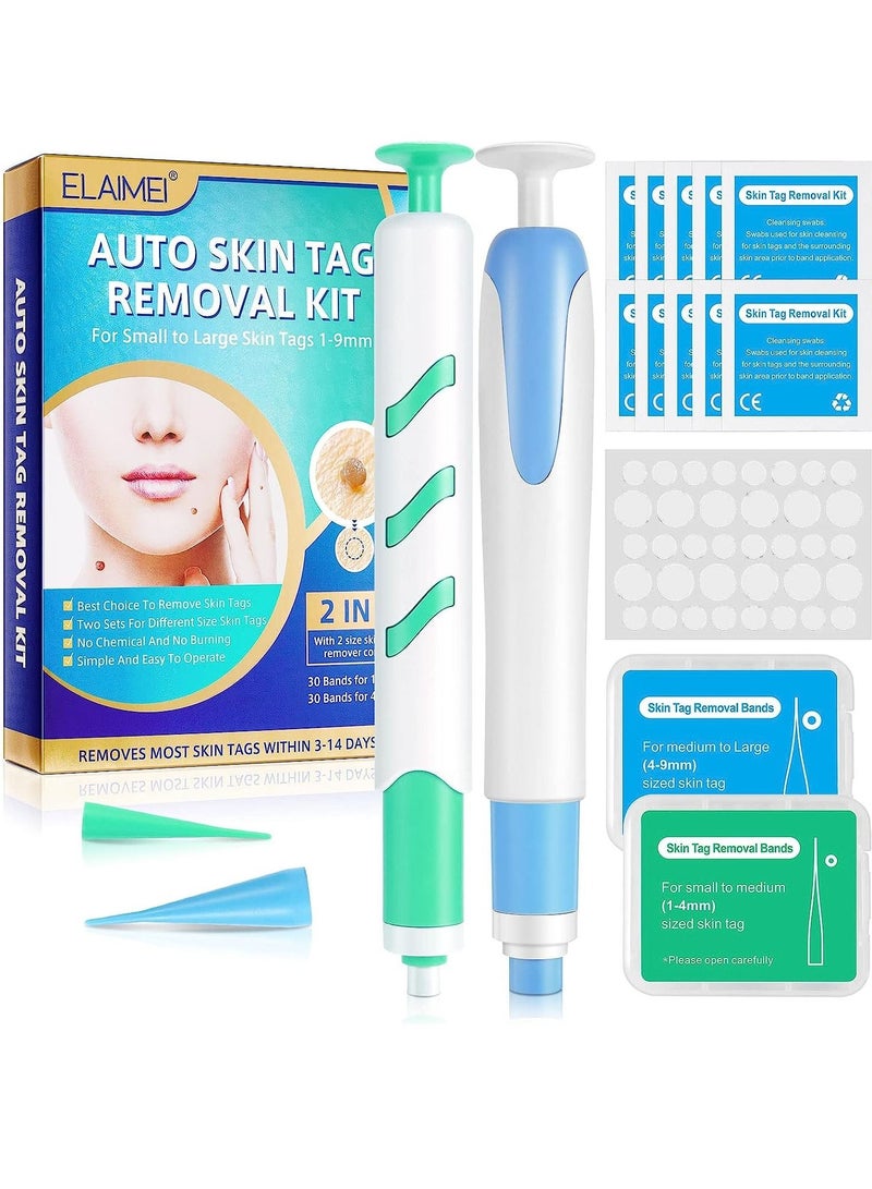 2 in 1 Skin Tag Remover Auto Skin Tag Remover Pen with 40 Micro and Regular Skin Tag Bands User Friendly Safe and Painless Remove Small to Large 1 -4 and 4 -9 mm Sized Skin Tags