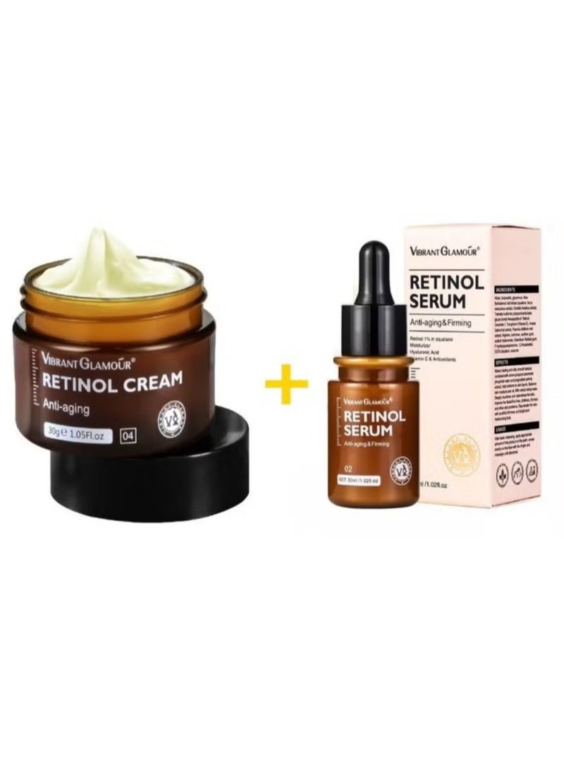 Effective Anti Aging Retinol Cream and Serum Combo Face Cream Collagen Anti Aging Collagen Firming Serum Anti wrinkle Cream Skin Tightening Lifting Hydrating Cream and Serum Combo