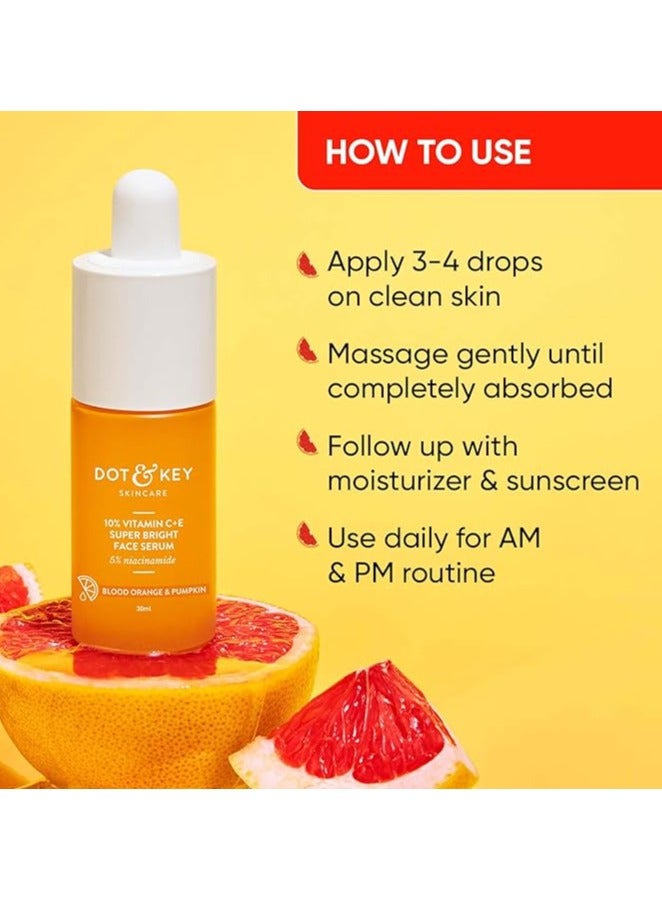 Dot & Key 10% Vitamin C + E, 5% Niacinamide Serum | Vitamin C Serum For Glowing Skin | Fades Dark Spots | Vit C Serum with Blood Orange & Pumpkin | For Uneven & Dull Skin | For All Skin Types | 30ml