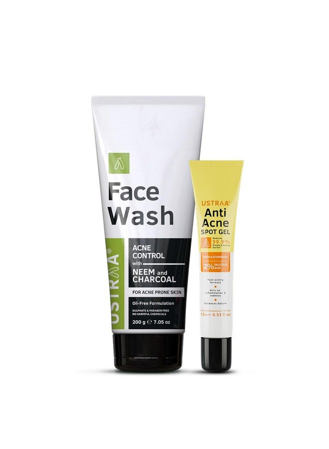 Face Wash Acne Control With Neem & Charcoal 200G Oil Control, Prevents Acne & Anti Acne Spot Gel 15Ml | Reduces 99.9% Pimple Causing Germs | With 2% Salicylic Acid, Neem & Vitamin B3