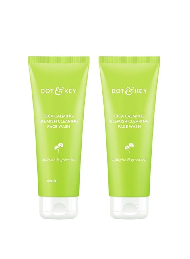 Dot & Key Cica 2% Salicylic Acid Face Wash for Oily, Acne Prone Skin, With Green Tea I Acne Clearing Sulphate Free Face Wash for Men & Women (200ml) | Pack of 2