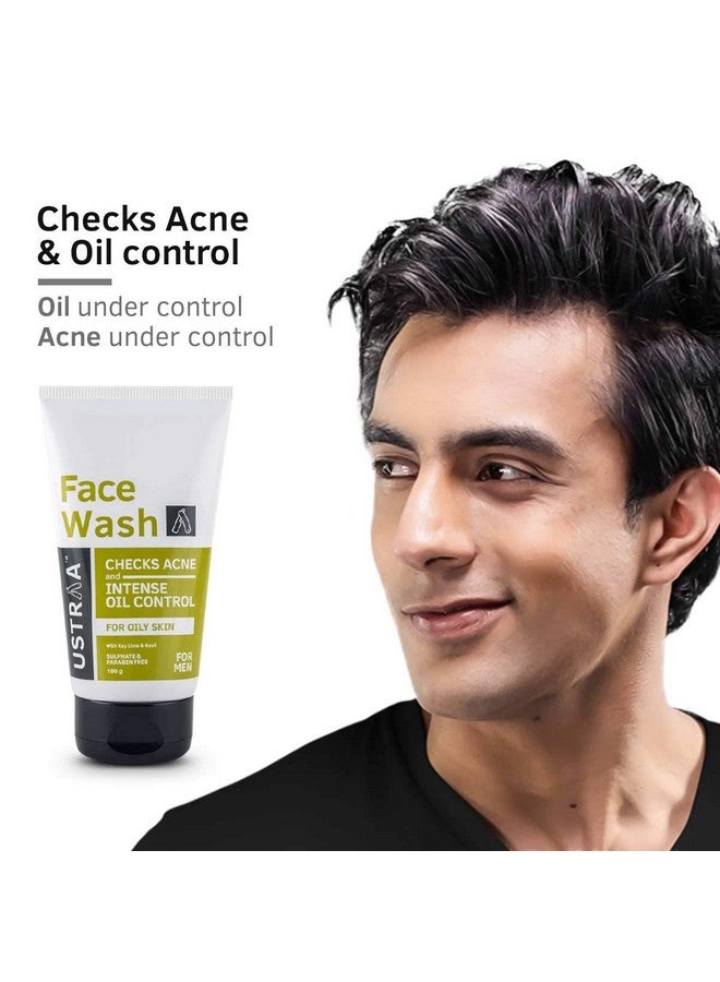 Face Wash Oily Skin 100G | With Basil & Key Lime For Acne Prone Skin | Checks Acne & Blackheads & De Tan Cream For Men 50G | For Effective Tan Removal And Even Skin Tone | No Bleach