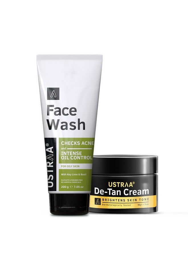 Face Wash Oily Skin 200G | With Basil & Key Lime For Acne Prone Skin | Checks Acne & Blackheads & De Tan Cream For Men 50G | For Effective Tan Removal & Even Skin Tone | Without Bleach