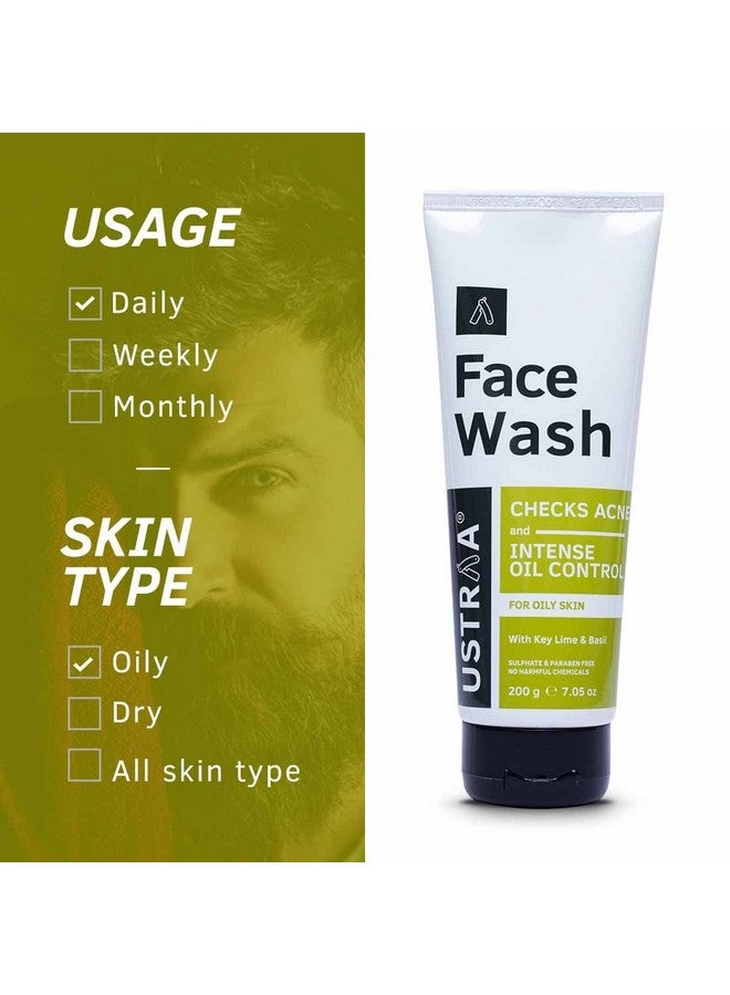 Face Wash Oily Skin 200G X 2 (Pack Of 2) | With Basil & Key Lime Especially For Acne Prone Skin | Checks Acne & Blackheads | Removes Excess Oil & Dirt