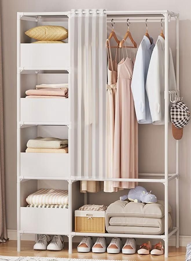 Portable Wardrobe Storage Closet, Clothes Storage Cabinet with Curtain, Clothes Rack Multi-functional Storage Clothes Hanging Multi-Layer Shelving for Living Room, Bedroom, Clothes Room,105x45x170cm