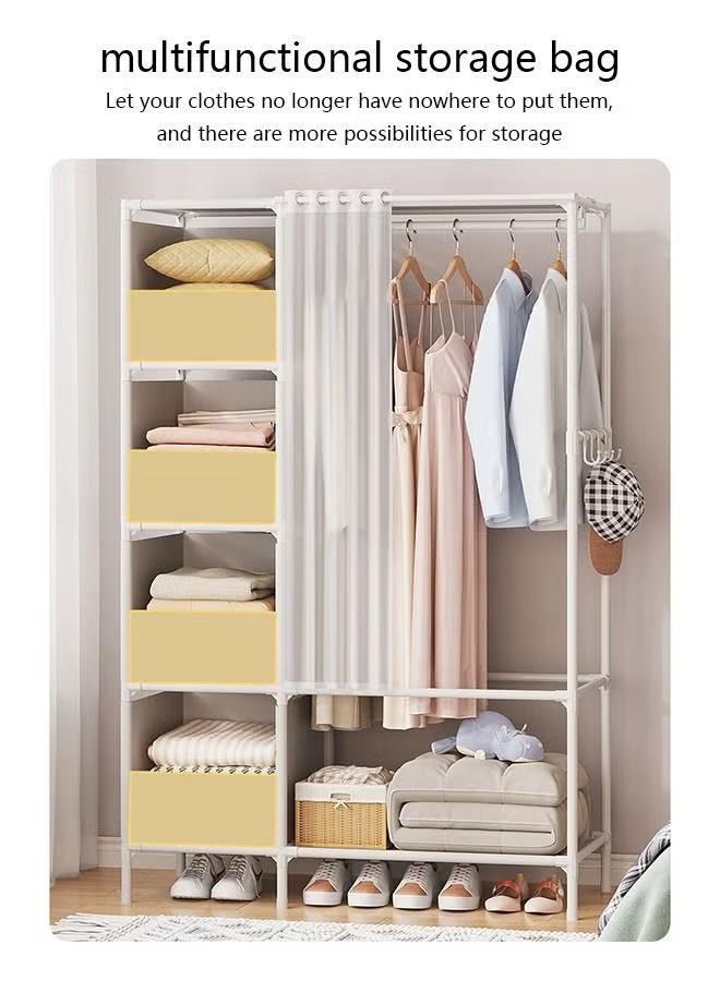 Portable Wardrobe Storage Closet, Clothes Storage Cabinet with Curtain, Clothes Rack Multi-functional Storage Clothes Hanging Multi-Layer Shelving for Living Room, Bedroom, Clothes Room,105x45x170cm