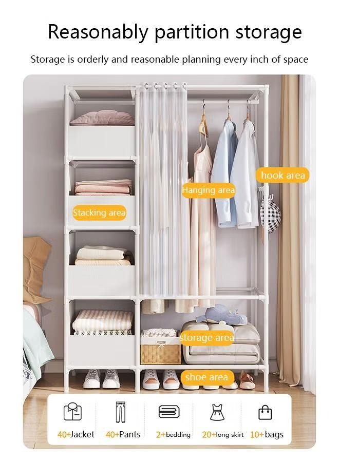 Portable Wardrobe Storage Closet, Clothes Storage Cabinet with Curtain, Clothes Rack Multi-functional Storage Clothes Hanging Multi-Layer Shelving for Living Room, Bedroom, Clothes Room,105x45x170cm