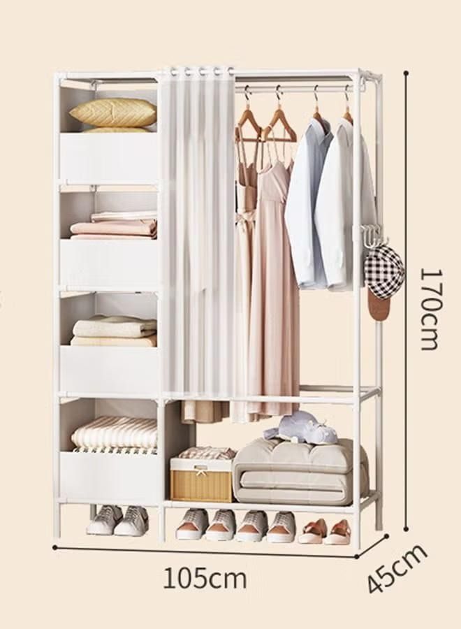 Portable Wardrobe Storage Closet, Clothes Storage Cabinet with Curtain, Clothes Rack Multi-functional Storage Clothes Hanging Multi-Layer Shelving for Living Room, Bedroom, Clothes Room,105x45x170cm