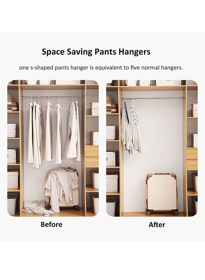 Trouser Hangers, Hangers Space Saving, Stainless Steel S-Type Pants Hangers with Non-Slip Silicone Cover for Clothing Jeans Trousers Skirts Scarf Storage (5 PCS)