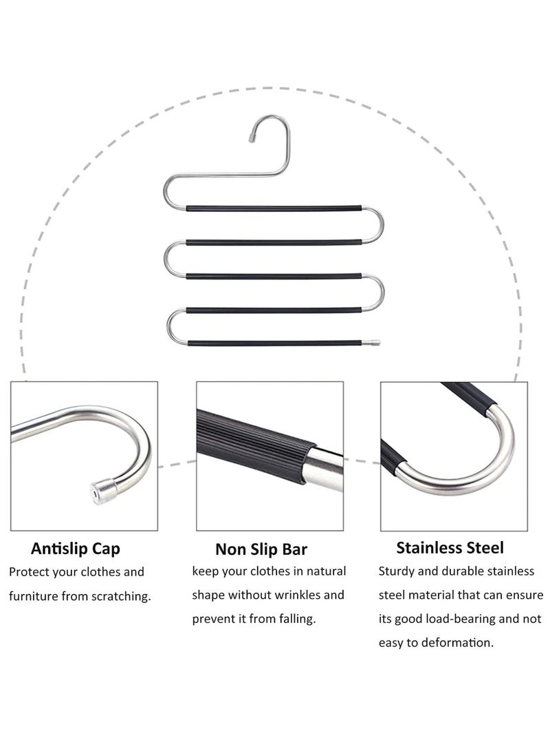 Trouser Hangers, Hangers Space Saving, Stainless Steel S-Type Pants Hangers with Non-Slip Silicone Cover for Clothing Jeans Trousers Skirts Scarf Storage (5 PCS)
