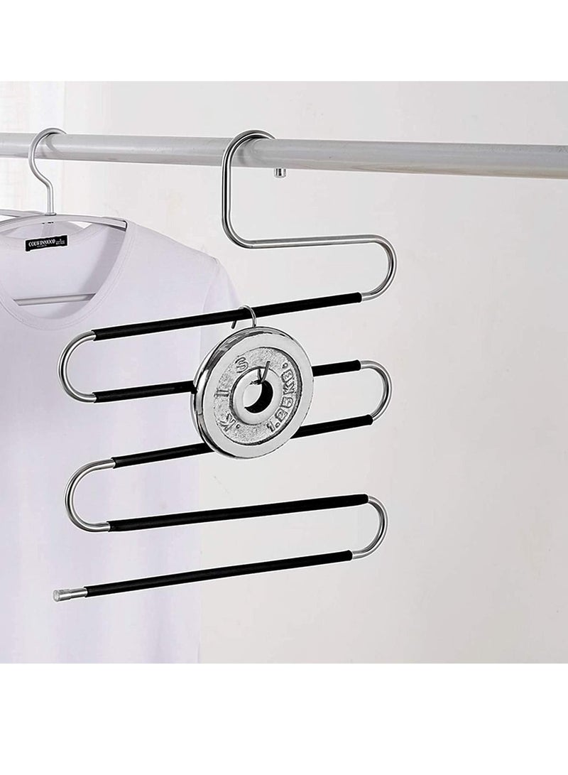 Trouser Hangers, Hangers Space Saving, Stainless Steel S-Type Pants Hangers with Non-Slip Silicone Cover for Clothing Jeans Trousers Skirts Scarf Storage (5 PCS)