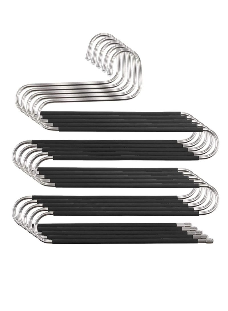 Trouser Hangers, Hangers Space Saving, Stainless Steel S-Type Pants Hangers with Non-Slip Silicone Cover for Clothing Jeans Trousers Skirts Scarf Storage (5 PCS)