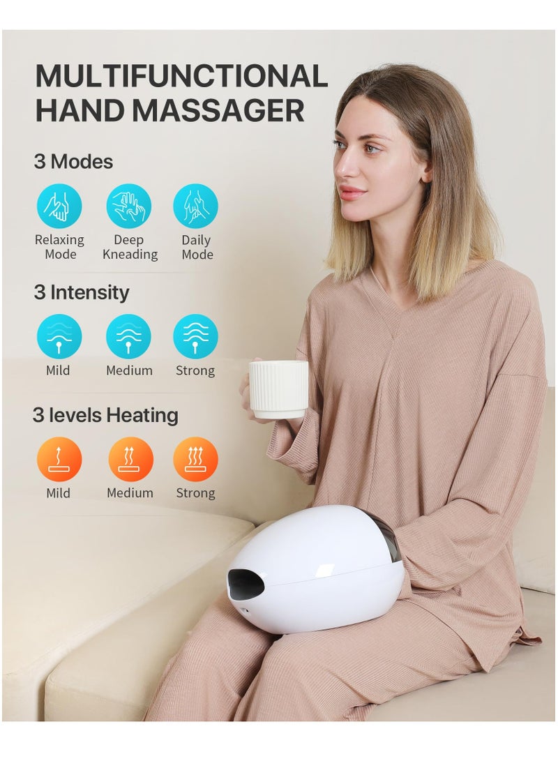 Cordless Electric Hand Massager with Heat for Arthritis Relief, Ideal for Wrist and Finger Pain, Perfect Gift for Men and Women, White