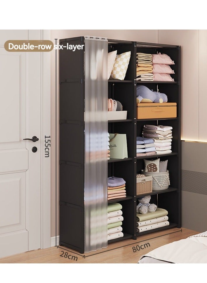 6 Layers Double Row Dustproof Wardrobe For Clothes Side Cabinets Household Bedroom Storage With Door Cover Simple Assembly Storage Cabinet Hanging Wardrobe Rental Room Wardrobe