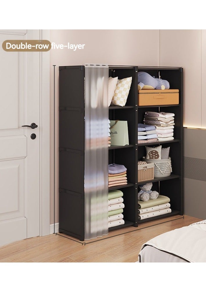 5 Layers Double Row Dustproof Wardrobe For Clothes Side Cabinets Household Bedroom Storage With Door Cover Simple Assembly Storage Cabinet Hanging Wardrobe Rental Room Wardrobe