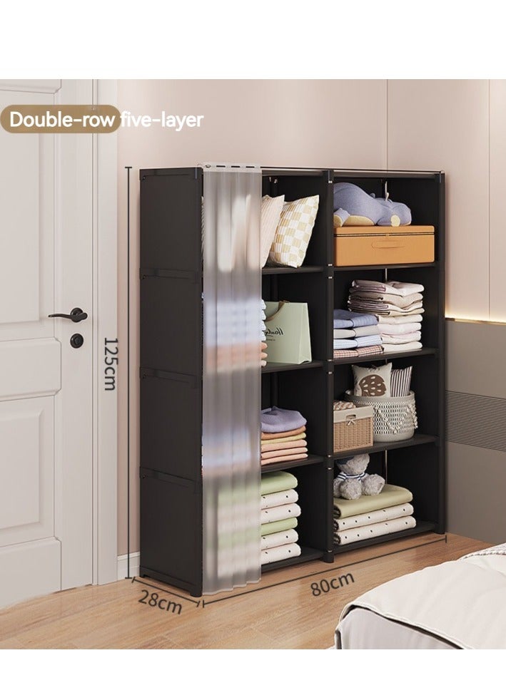 5 Layers Double Row Dustproof Wardrobe For Clothes Side Cabinets Household Bedroom Storage With Door Cover Simple Assembly Storage Cabinet Hanging Wardrobe Rental Room Wardrobe