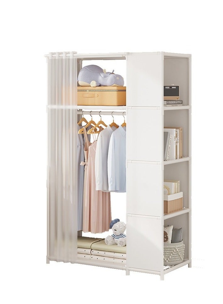 Portable Wardrobe Storage Closet Clothes Storage Cabinet with Curtain Clothes Rack Multifunctional Storage Clothes Hanging Multi-Layer Shelving for Living Room Bedroom