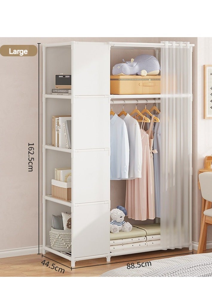 Portable Wardrobe Storage Closet Clothes Storage Cabinet with Curtain Clothes Rack Multifunctional Storage Clothes Hanging Multi-Layer Shelving for Living Room Bedroom