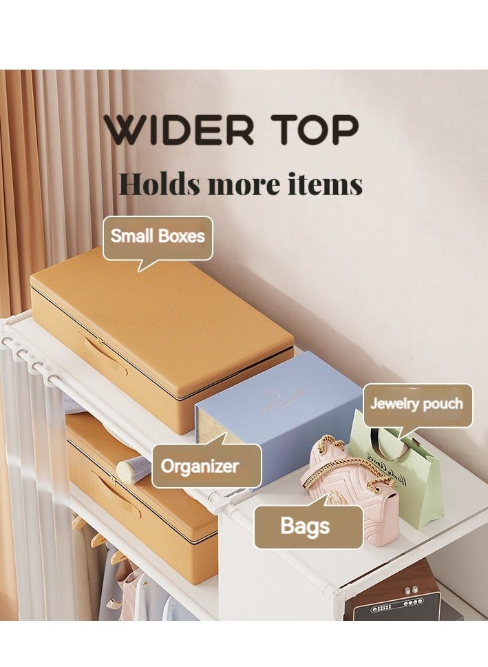 Portable Wardrobe Storage Closet Clothes Storage Cabinet with Curtain Clothes Rack Multifunctional Storage Clothes Hanging Multi-Layer Shelving for Living Room Bedroom