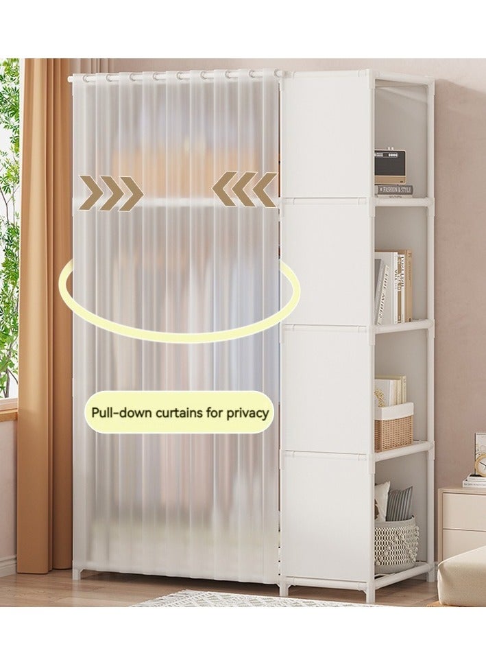 Portable Wardrobe Storage Closet Clothes Storage Cabinet with Curtain Clothes Rack Multifunctional Storage Clothes Hanging Multi-Layer Shelving for Living Room Bedroom