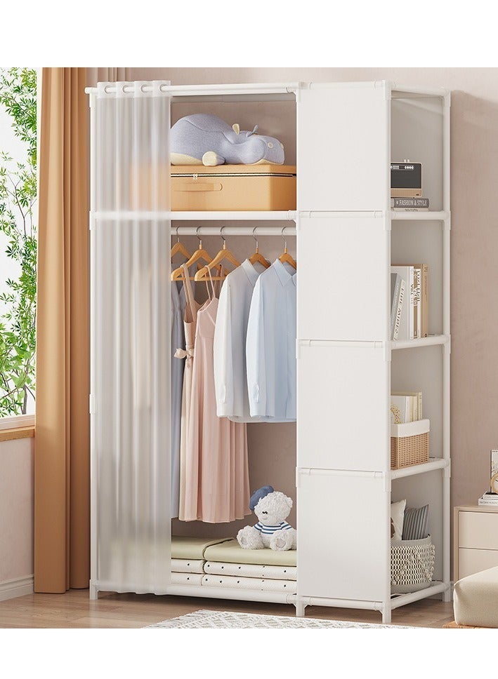 Portable Wardrobe Storage Closet Clothes Storage Cabinet with Curtain Clothes Rack Multifunctional Storage Clothes Hanging Multi-Layer Shelving for Living Room Bedroom