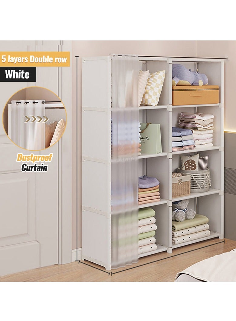 5 Layers Double Row Dustproof Wardrobe For Clothes Side Cabinets Household Bedroom Storage With Door Cover Simple Assembly Storage Cabinet Hanging Wardrobe Rental Room Wardrobe