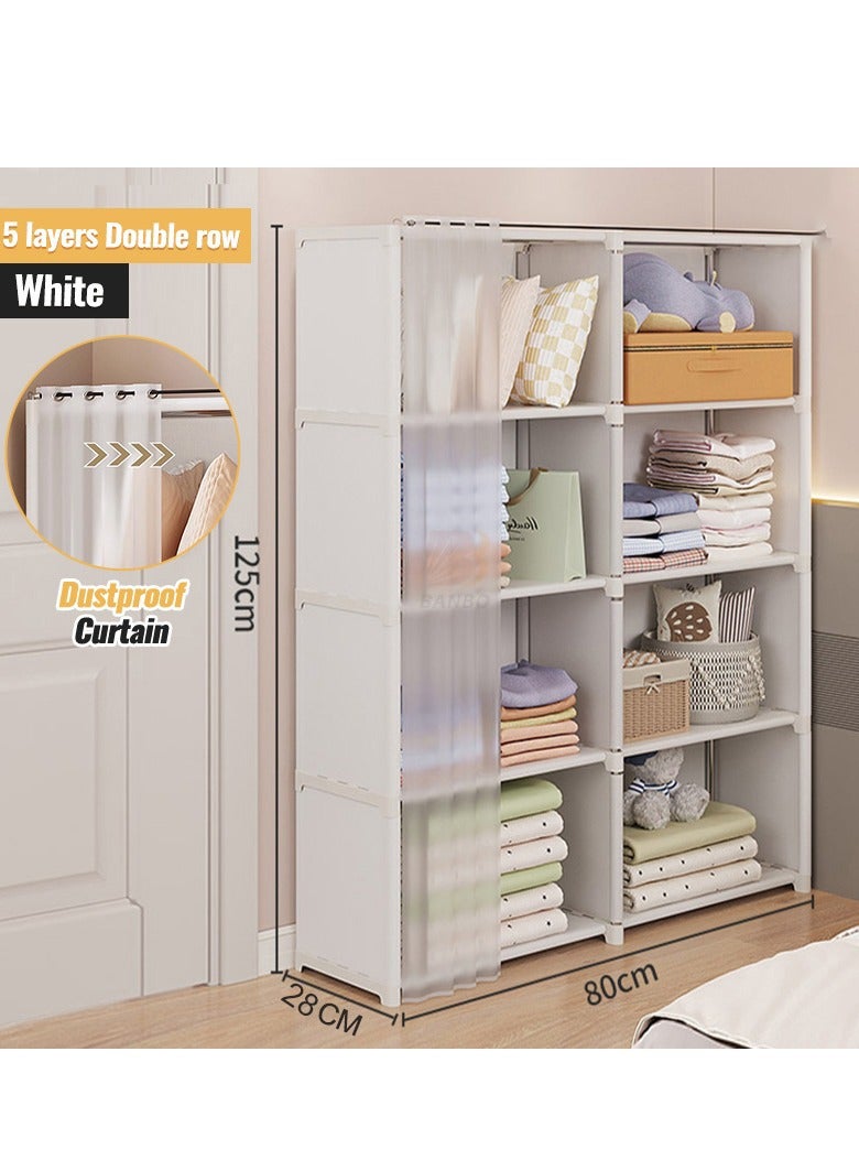 5 Layers Double Row Dustproof Wardrobe For Clothes Side Cabinets Household Bedroom Storage With Door Cover Simple Assembly Storage Cabinet Hanging Wardrobe Rental Room Wardrobe